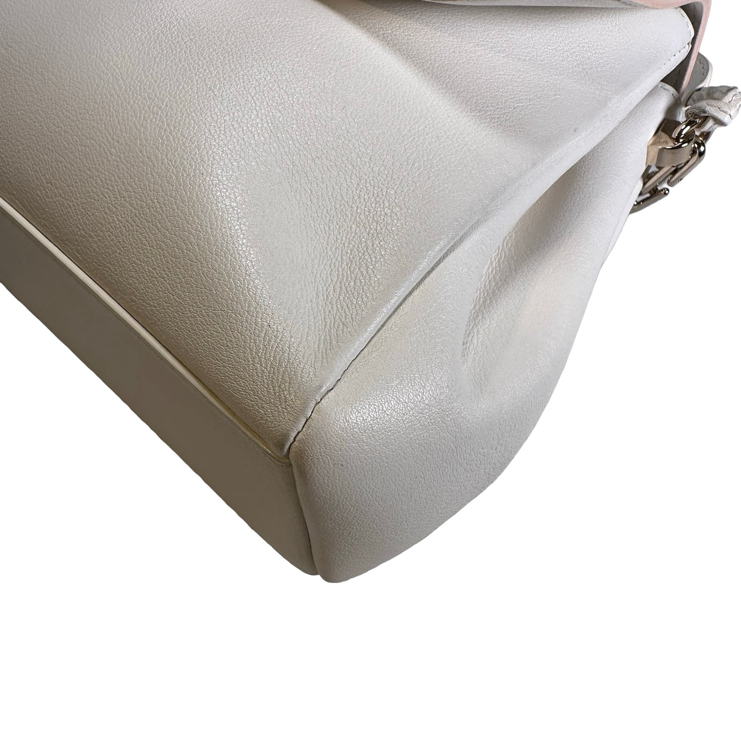 Used CHRISTIAN DIOR Leather Miss Dior Promenade Pouch Chain Shoulder Bag White GHW