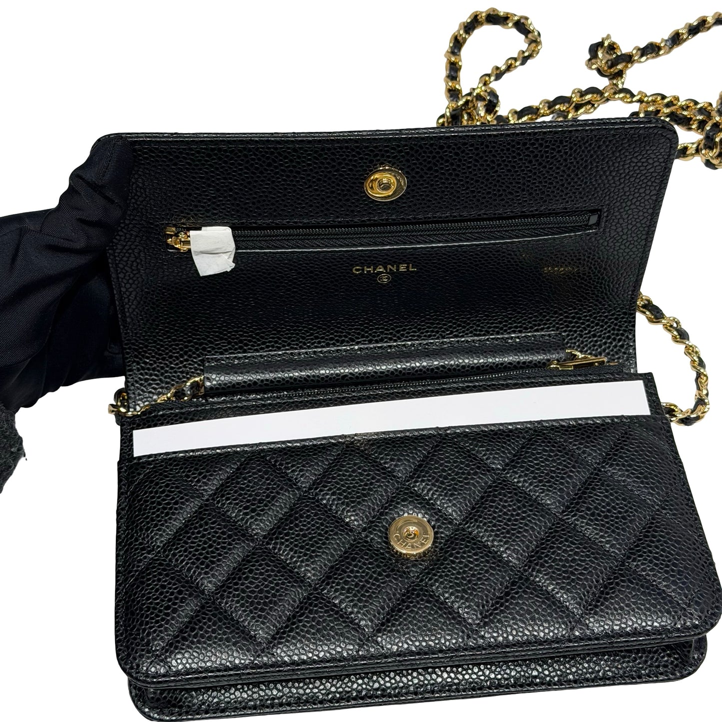 Unused Chanel Calfskin Leather WOC Chain Shoulder Bag Black GHW
