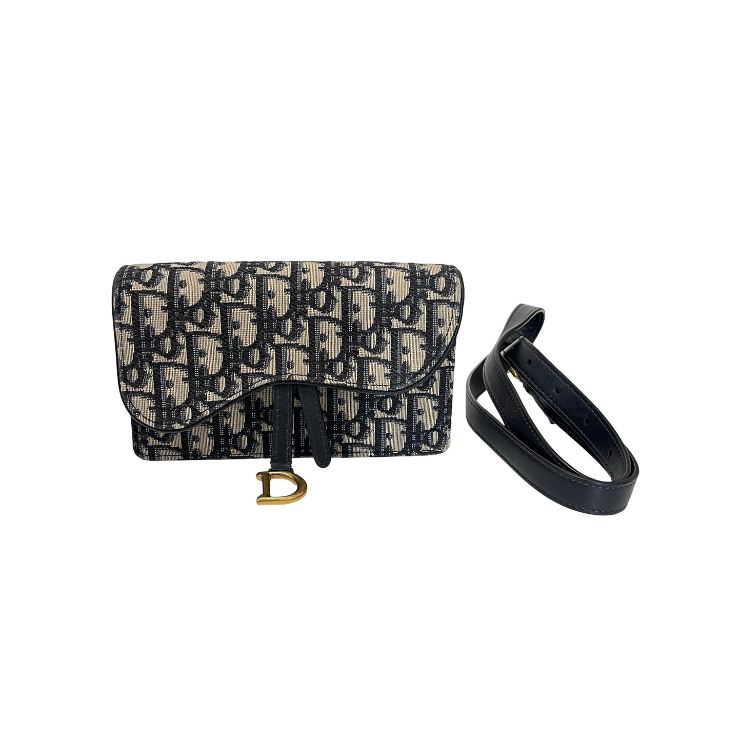 Used DIOR Belt bag Navy Beige GHW