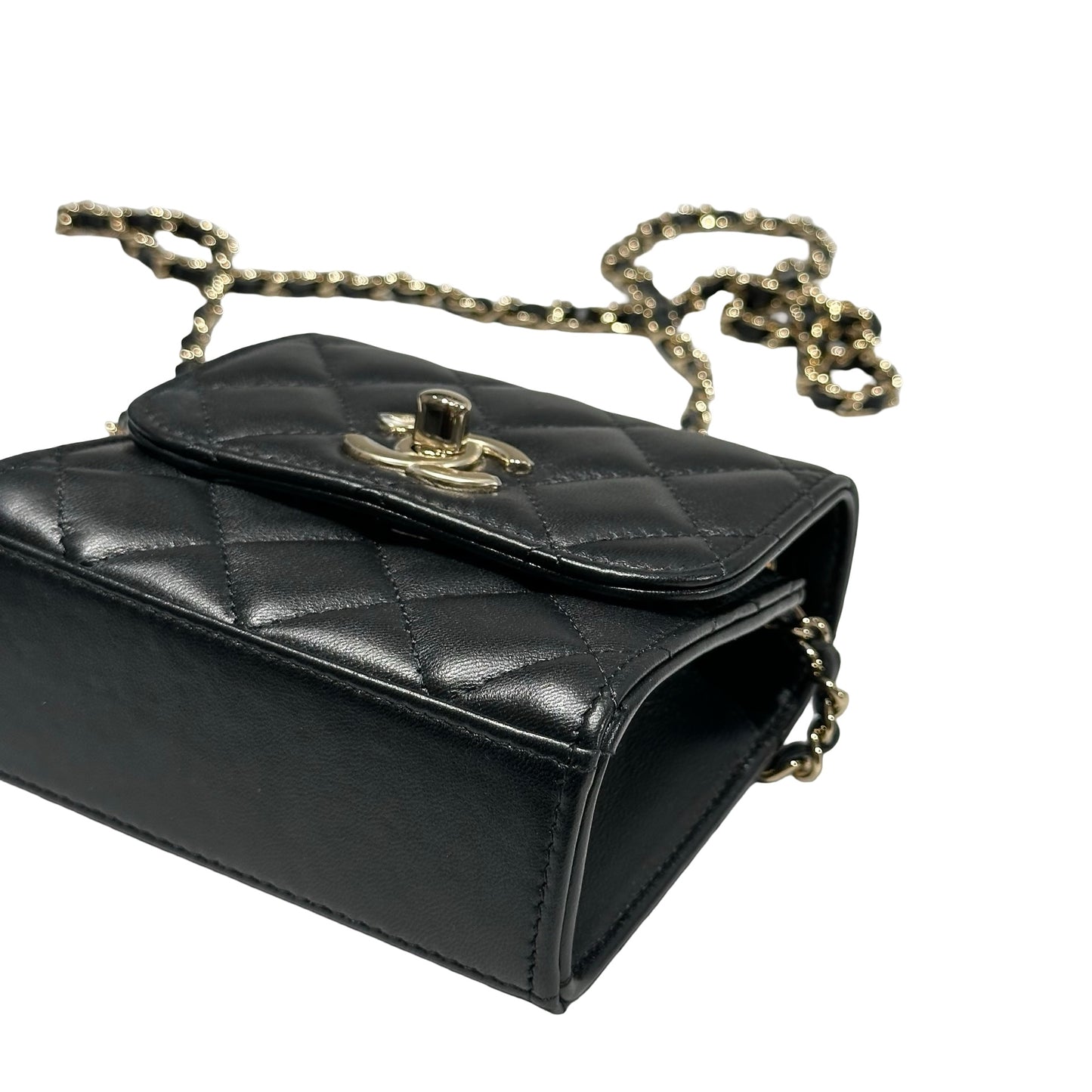 Used CHANEL Lambskin Leather TRENDY CC MINI Cross Body Bag Black GHW