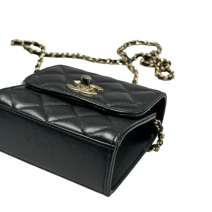 Used CHANEL Lambskin Leather TRENDY CC MINI Cross Body Bag Black GHW