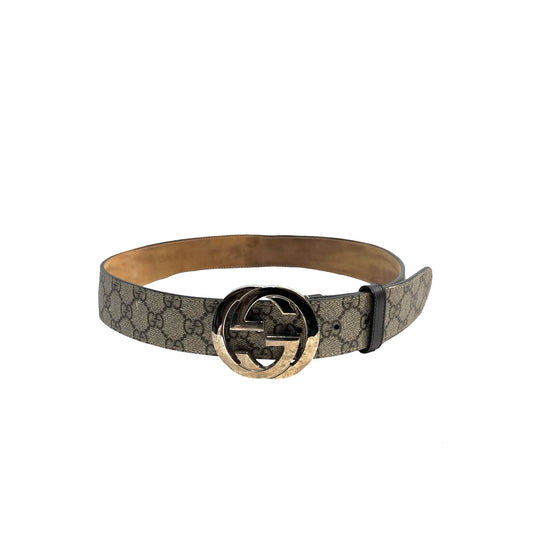 Used GUCCI GG Supreme Interlocking G Belt Belt Beige Silver