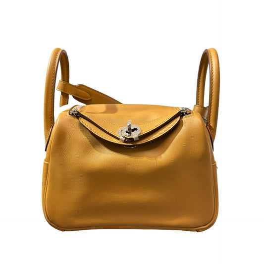 Used Hermès Swift leather Mini Lindy Swift Shoulder Bag PHW Blue Brown