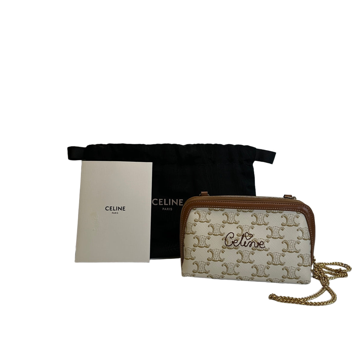 Used CELINE Canvas Cross body bag Brown White GHW