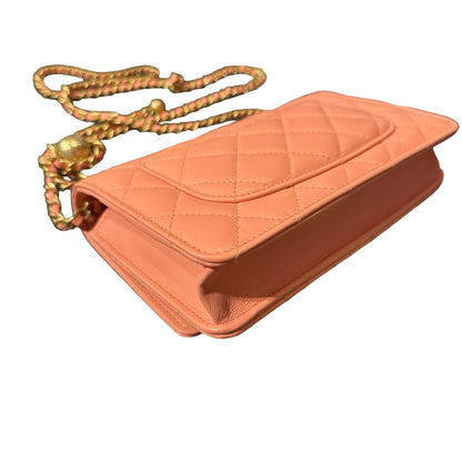 Used CHANEL WOC with Gold Ball Cross Body Bag Orange GHW