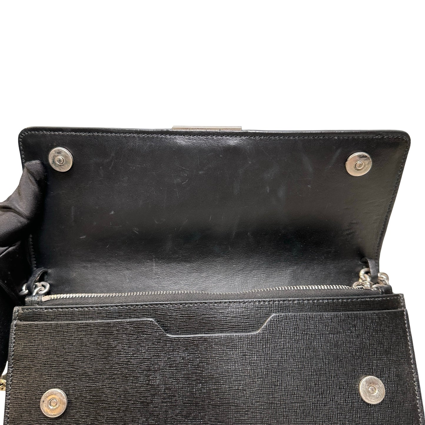 Used OFF WHITE Leather Chain-strap binder wallet Wallet Black White PHW