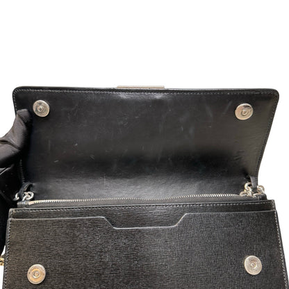 Used OFF WHITE Leather Chain-strap binder wallet Wallet Black White PHW