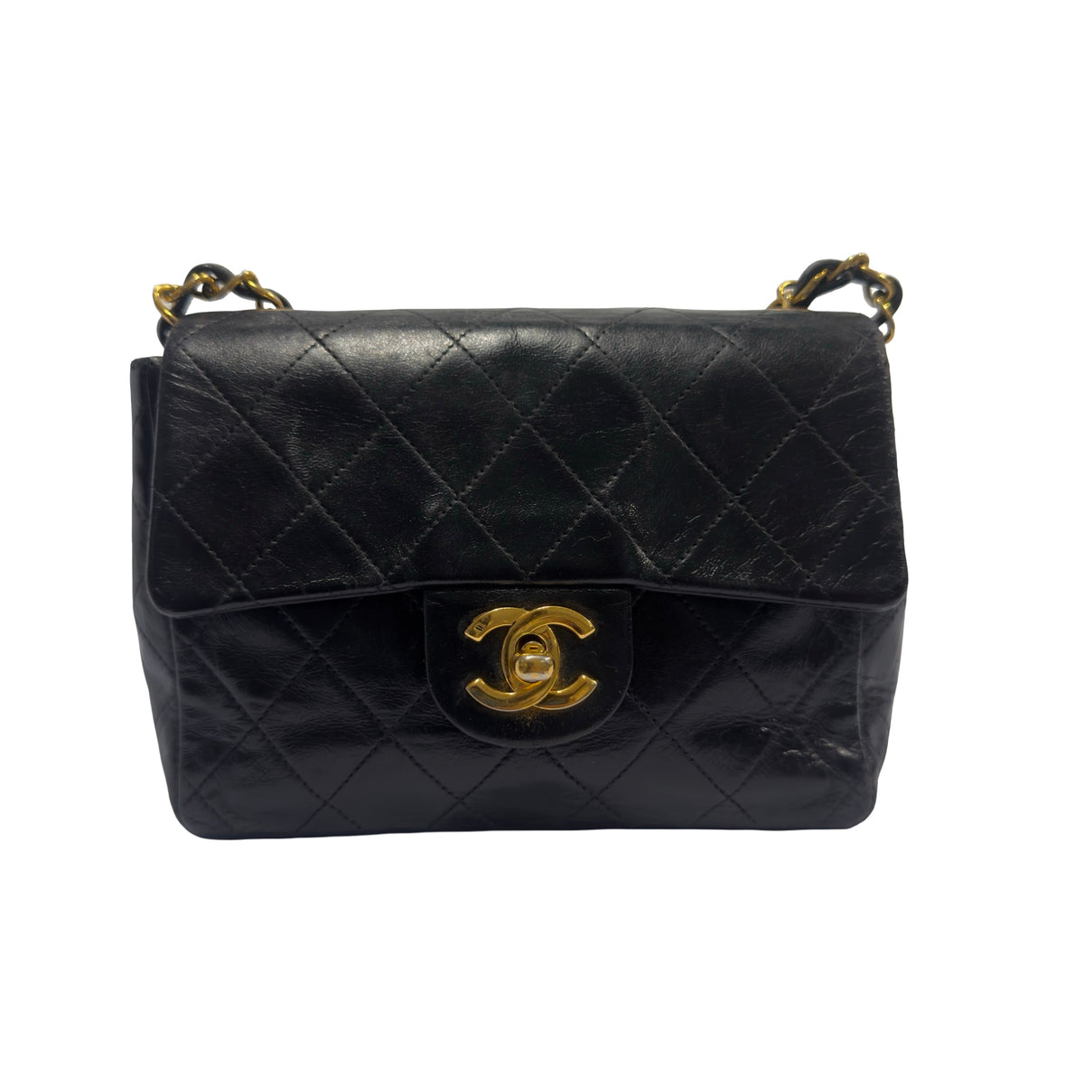 Used CHANEL Matelasse Lambskin Matelasse Shoulder Bag Black Gold