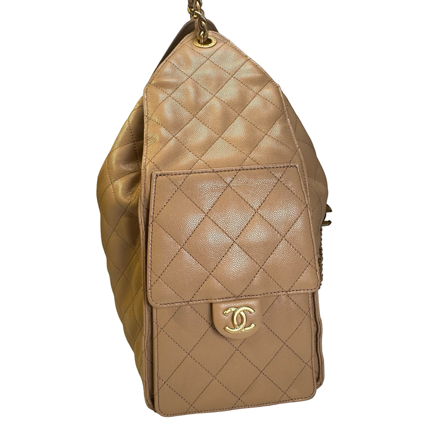 CHANEL Quilted Caviar Quilted Bucket Bag Bucket Bag Beige Gold