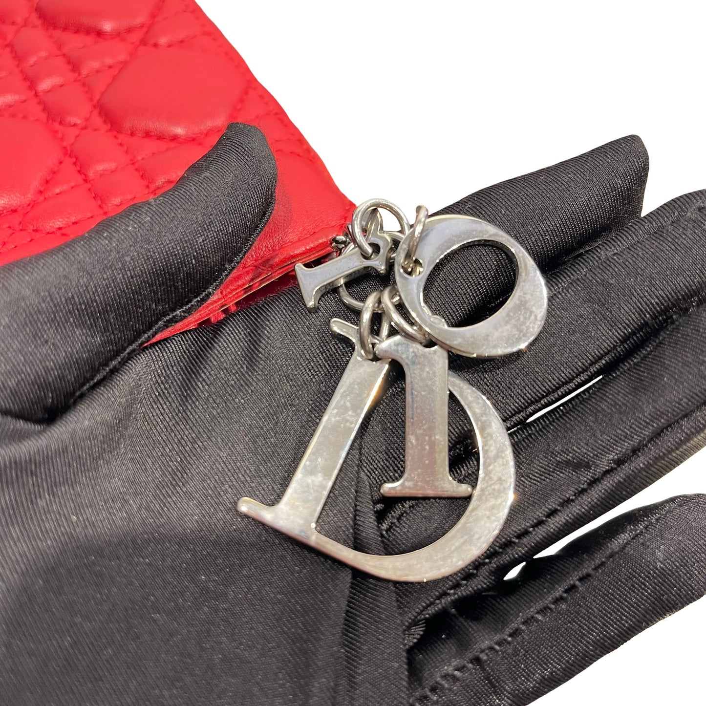 Used DIOR Cannage Lambskin Lady Dior Wallet on chain Red PHW