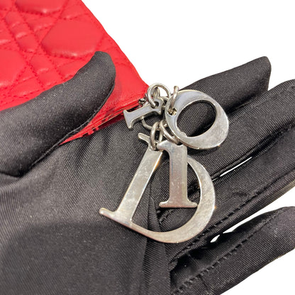 Used DIOR Cannage Lambskin Lady Dior Wallet on chain Red PHW