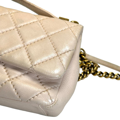 Used CHANEL Quilted Leather Kelly Flap Handbag Beige Gold Tone Hardware
