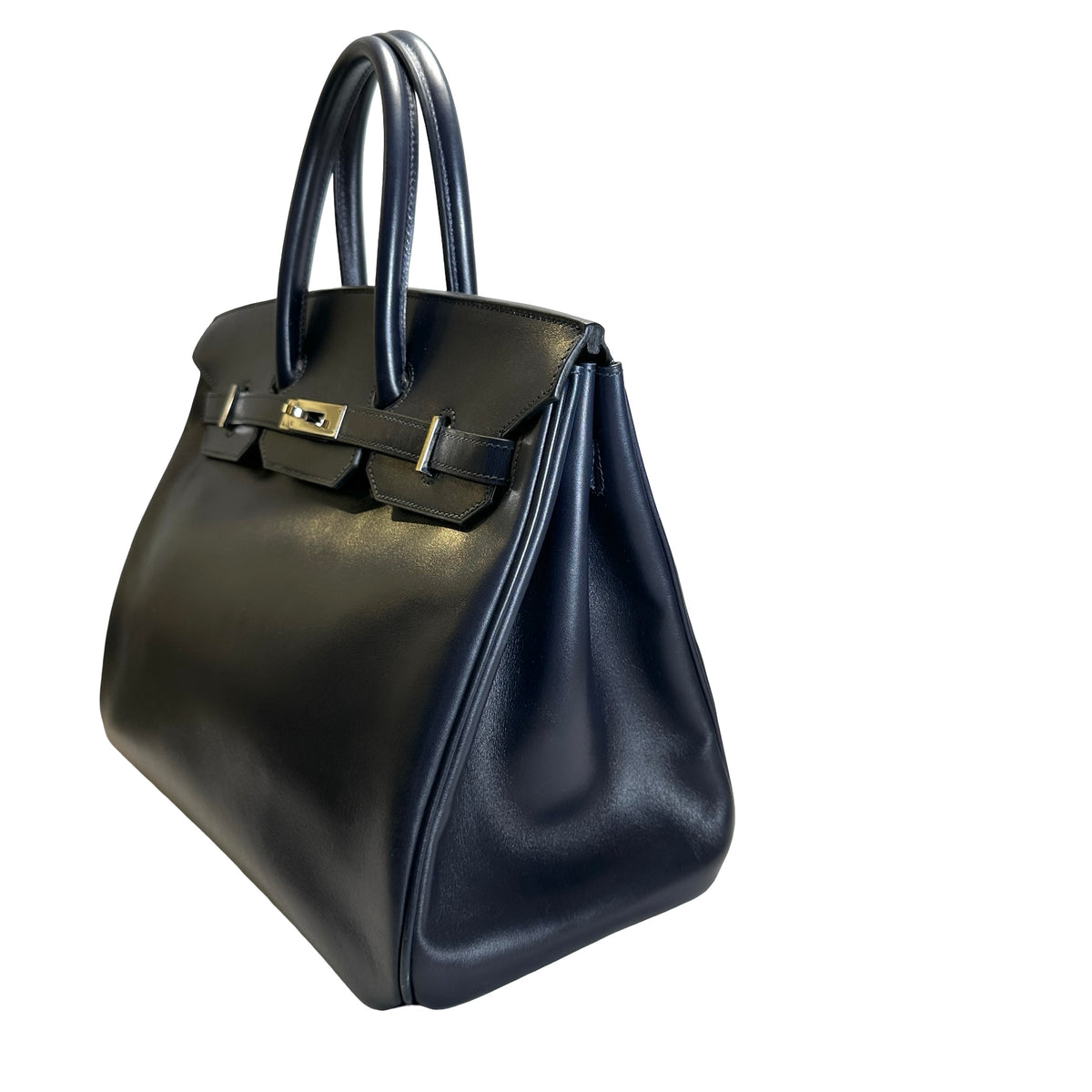 Used HERMES Leather Birkin Handbag Black Silver