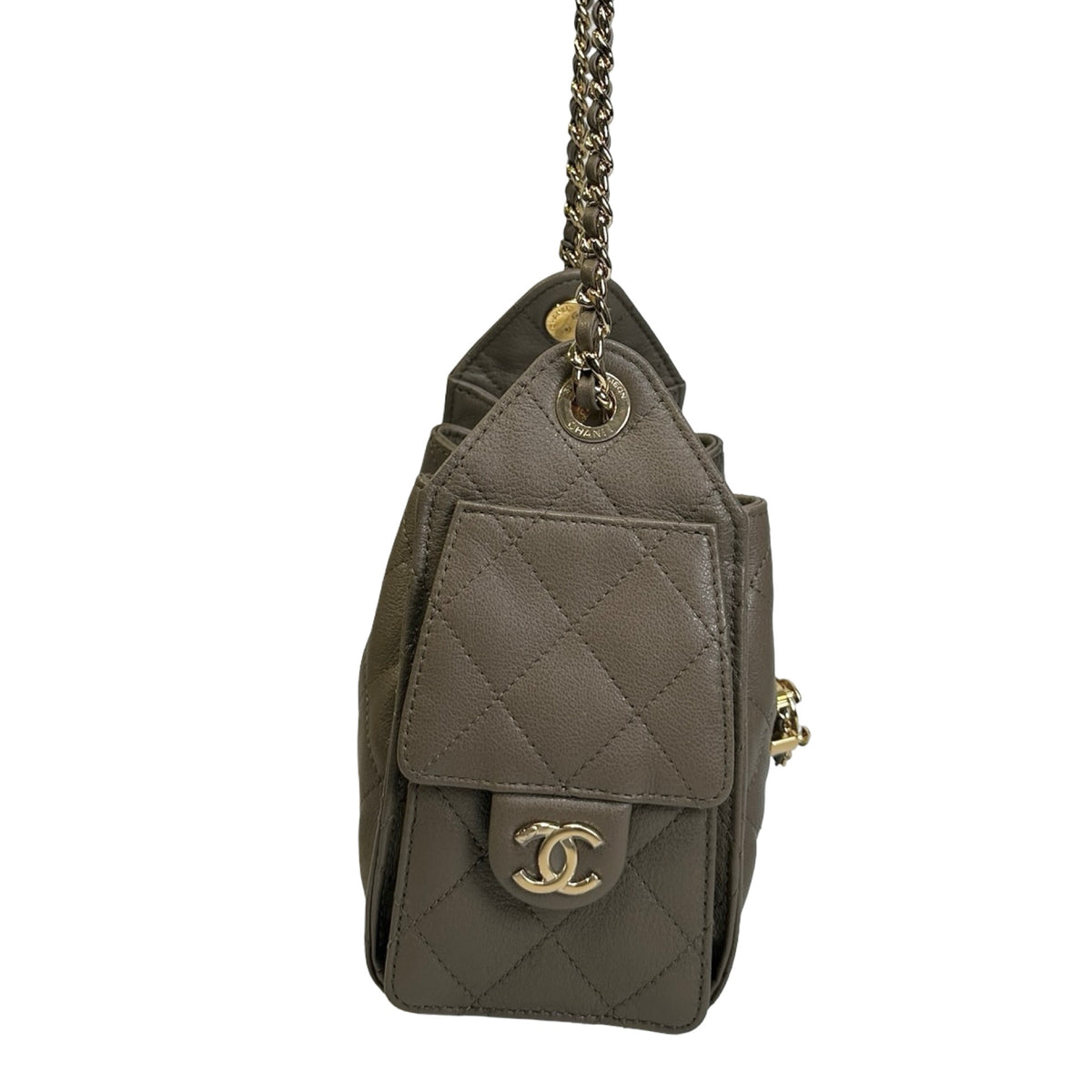 Used CHANEL Quilted Calfskin Mini 25 Bag Shoulder Bag Dark Khaki GHW