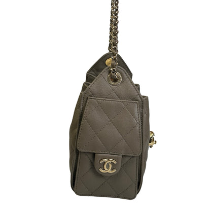Used CHANEL Quilted Calfskin Mini 25 Bag Shoulder Bag Dark Khaki GHW