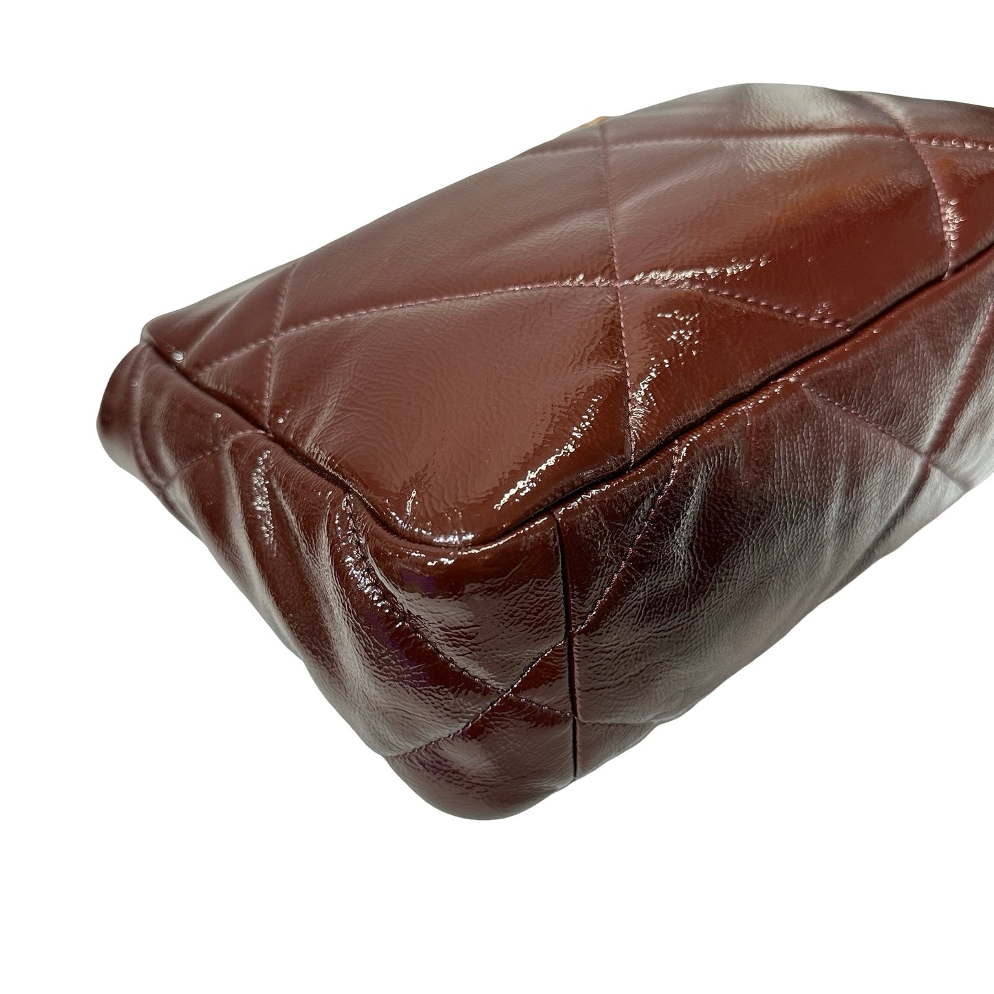 Used CHANEL Waxed Calfskin 19 Small Chain Shoulder Bag Brown GHW