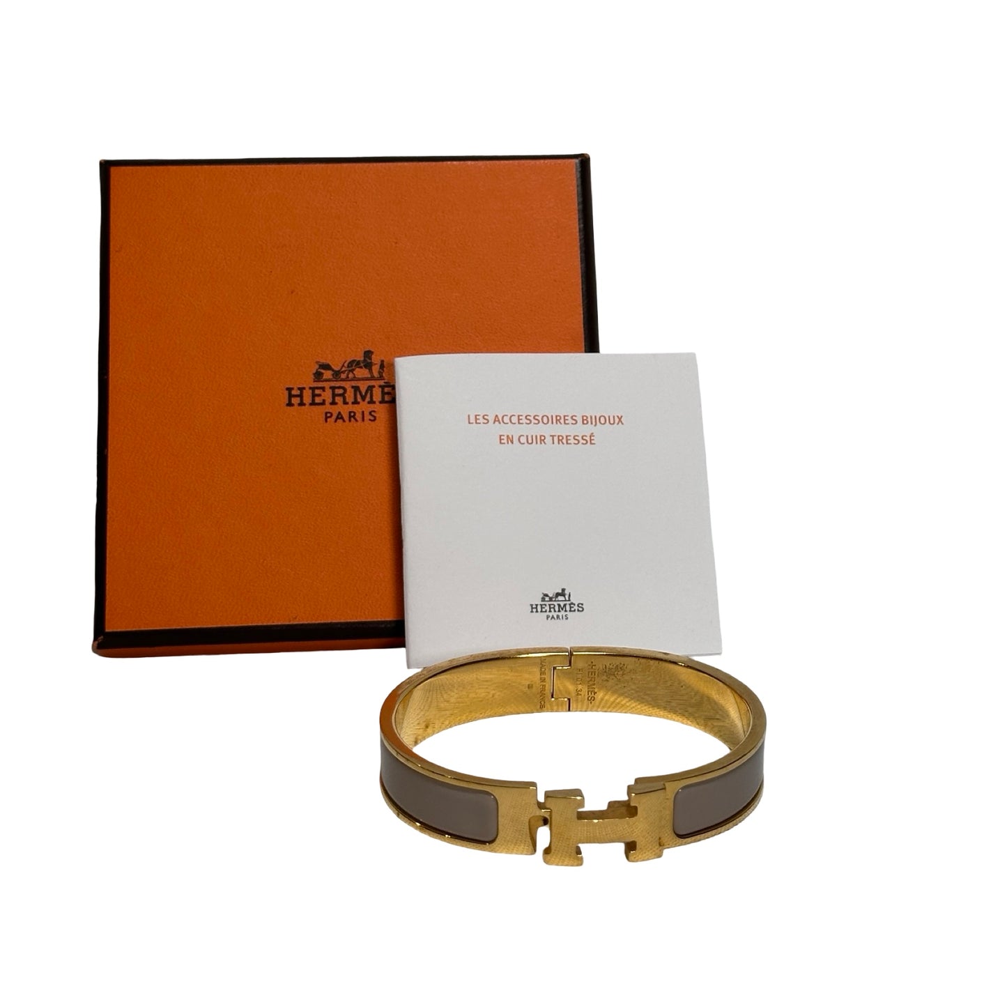Used HERMES Enamel Gold Plated Clic H BANGLE Beige GHW