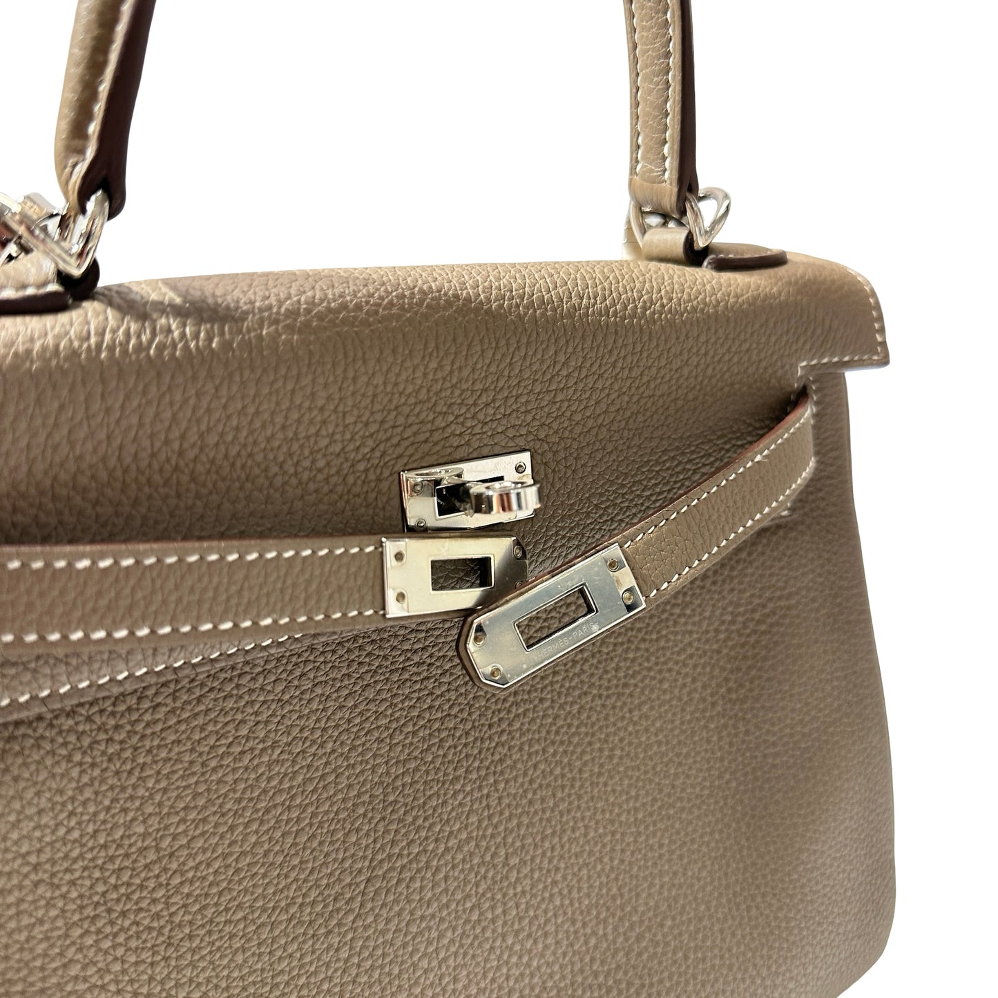 Used HERMÈS Kelly 25 Two Way Shoulder Bag Etoupe (18) PHW