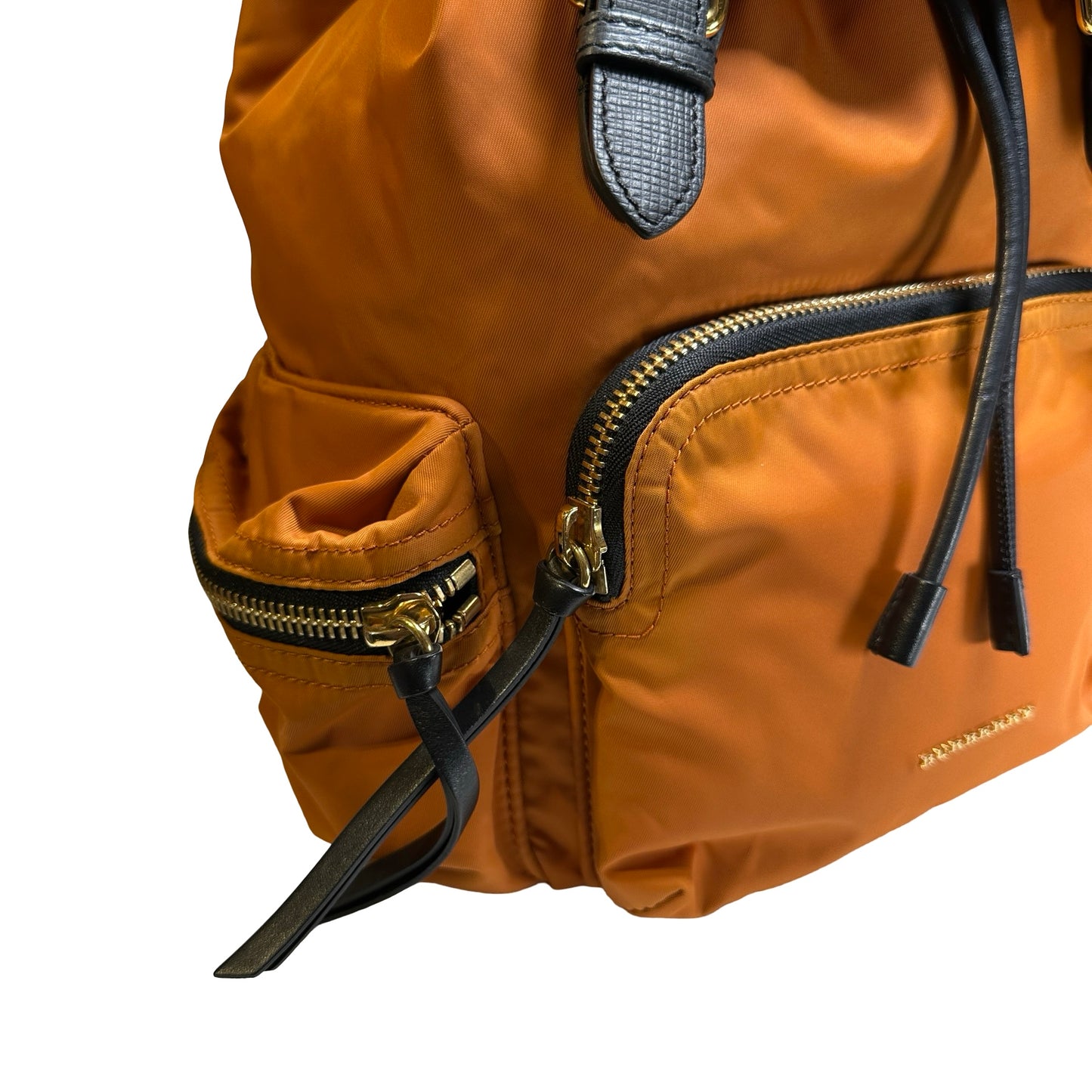 Used BURBERRY Nylon Leather Backpack Backpack Orange Black