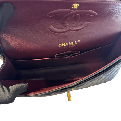 Used CHANEL Quilted Lambskin Classic Flap Chain Shoulder Bag Black Gold