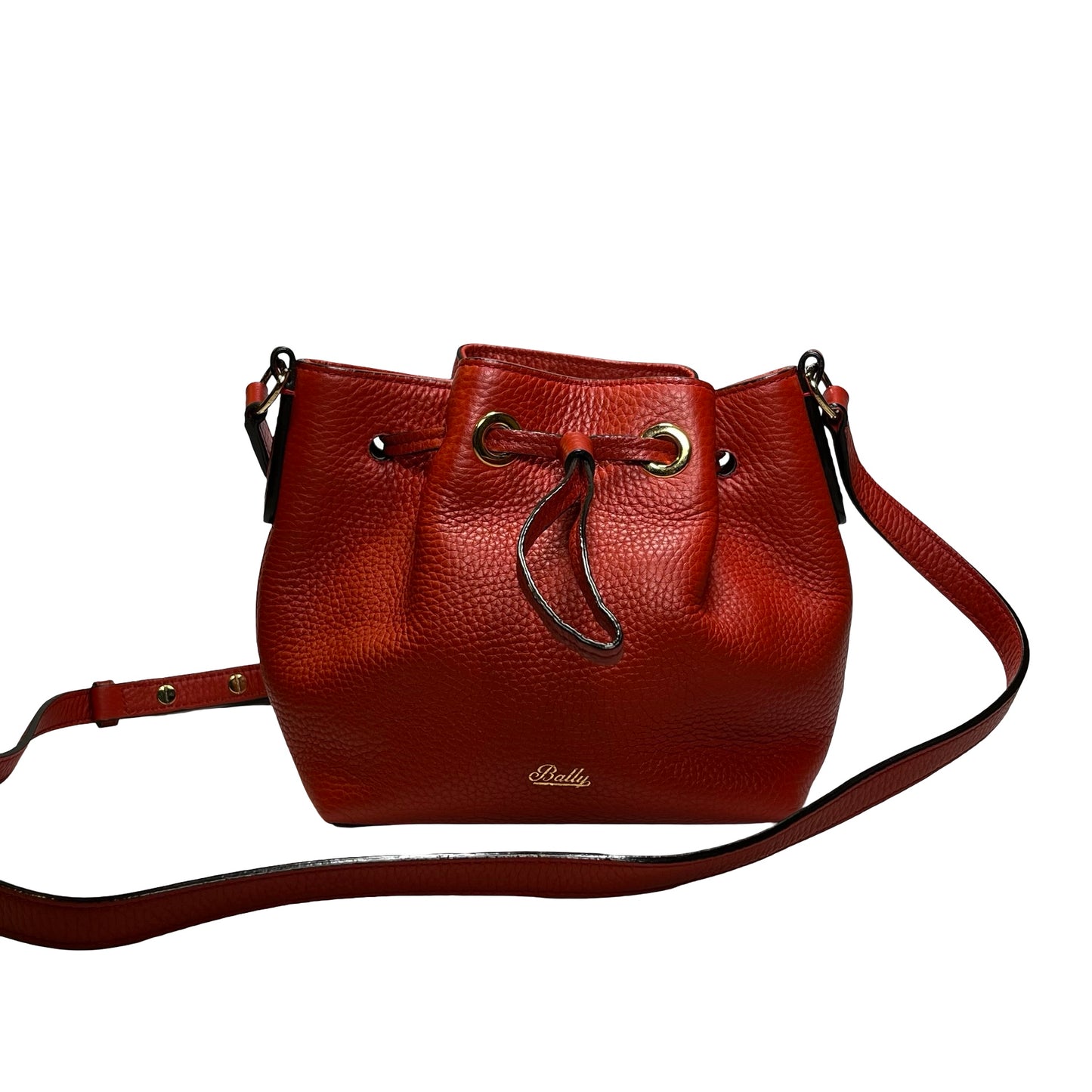 Used BALLY Leather Drawstring Bucket Bag Bucket Bag Red GHW