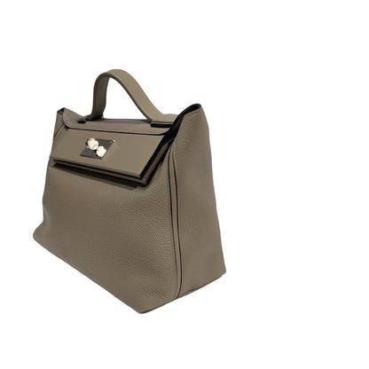 Used HERMES Taurillon Maurice Veau Swift 24/24 Handbag Gris Asphalte Gris