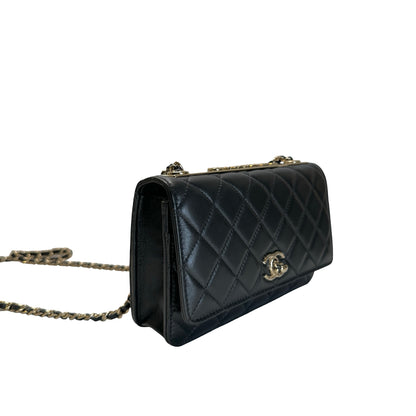 Used CHANEL Quilted Lambskin Wallet on chain Wallet on chain Black Gold