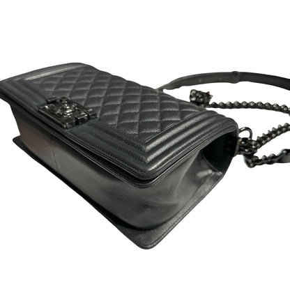 Used CHANEL Quilted Caviar Boy Chain Shoulder Bag Black