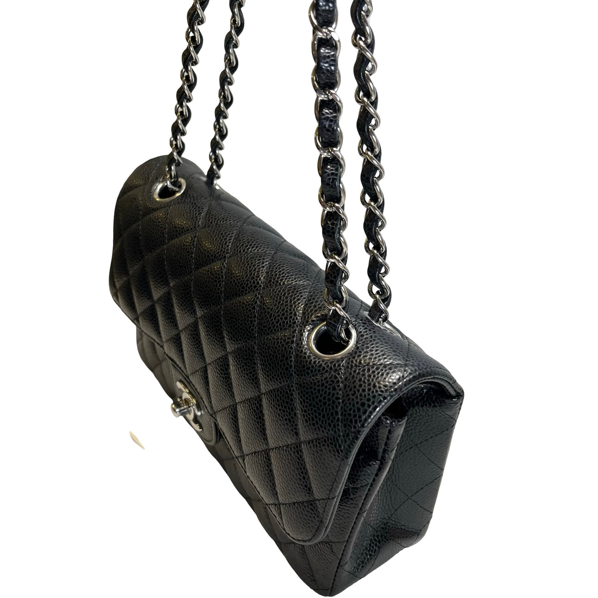 Used CHANEL Quilted Caviar Classic Flap 23 Chain Shoulder Bag Black Silver