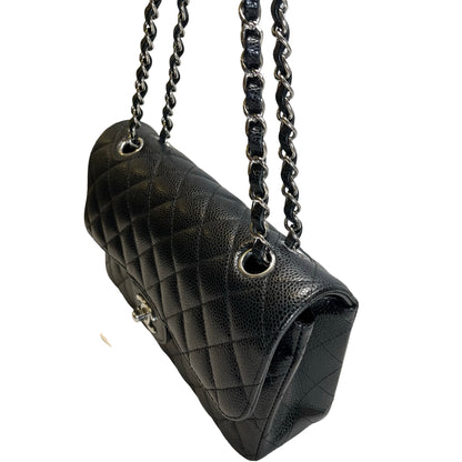 Used CHANEL Quilted Caviar Classic Flap 23 Chain Shoulder Bag Black Silver