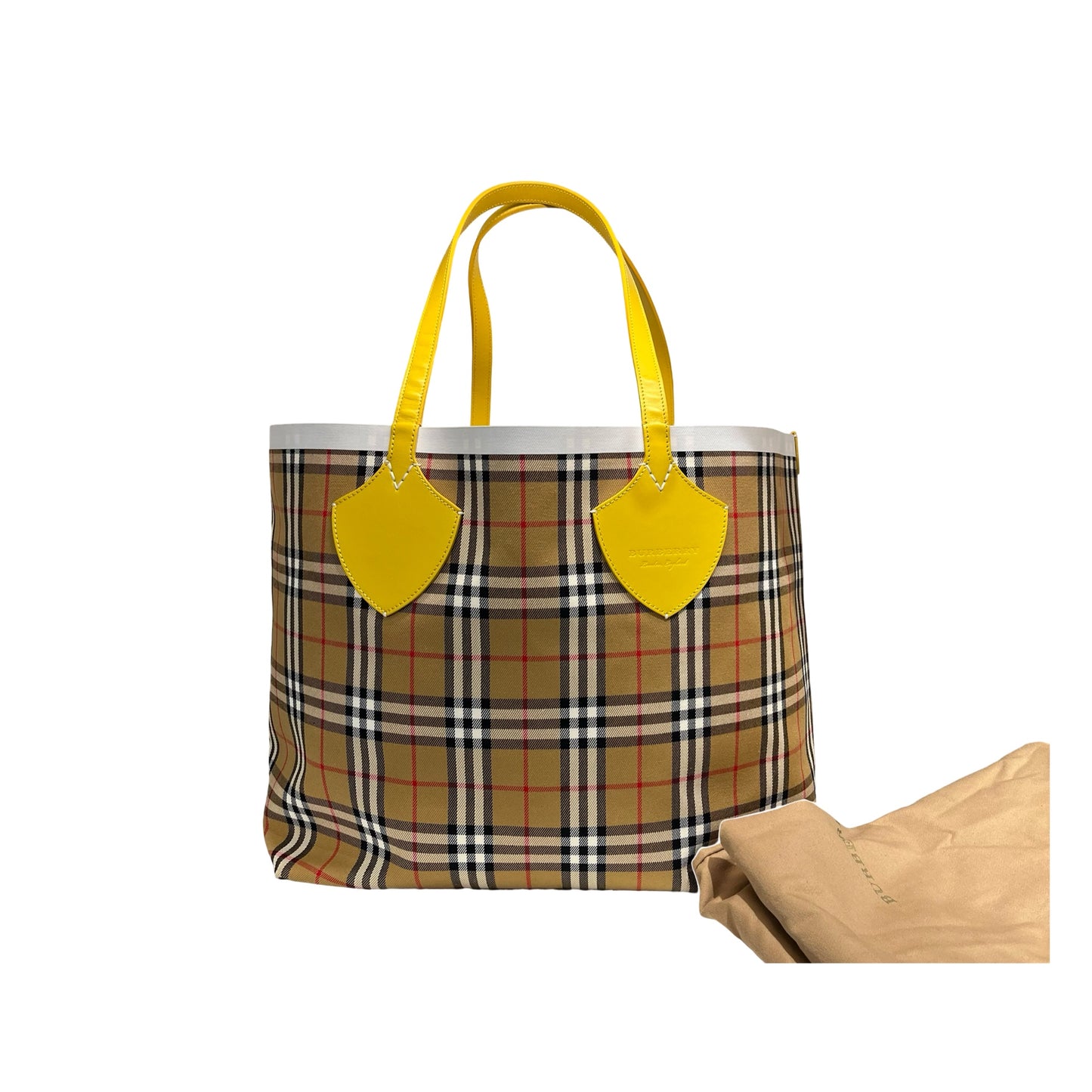 Used BURBERRY Canvas Large Tote Shopper Yellow White Shopper Bag