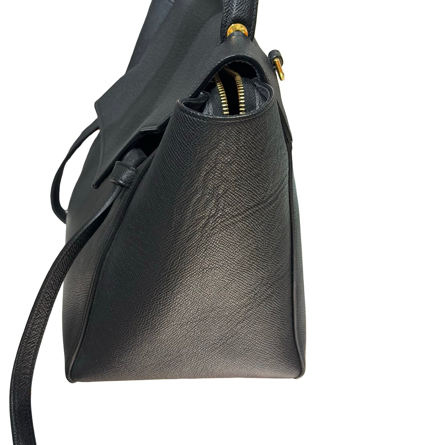Used CÉLINE Calfskin Leather Belt Cross Body Bag Black GHW