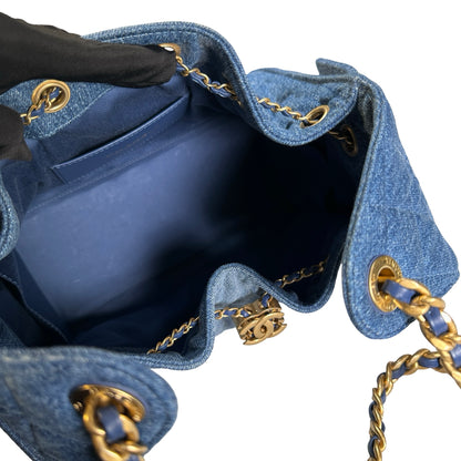 Used CHANEL Denim Quilted Kelly Shoulder Bag Blue GHW