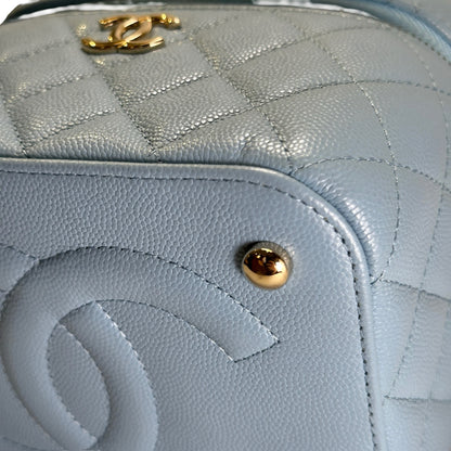 Used CHANEL Quilted Caviar Leather Vanity Case Vanity case Light Blue