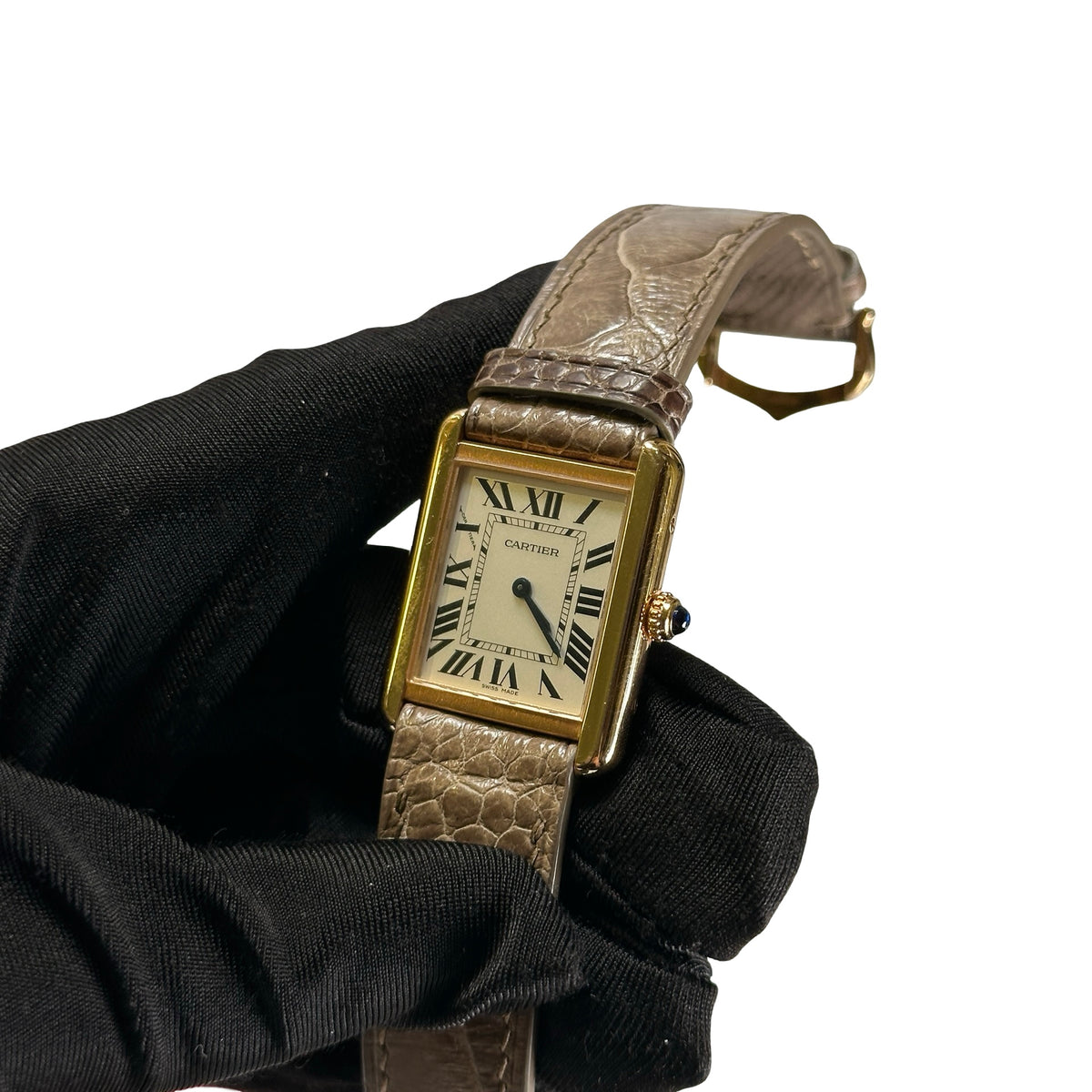 Used CARTIER Leather Tank Solo Watch Gold Beige