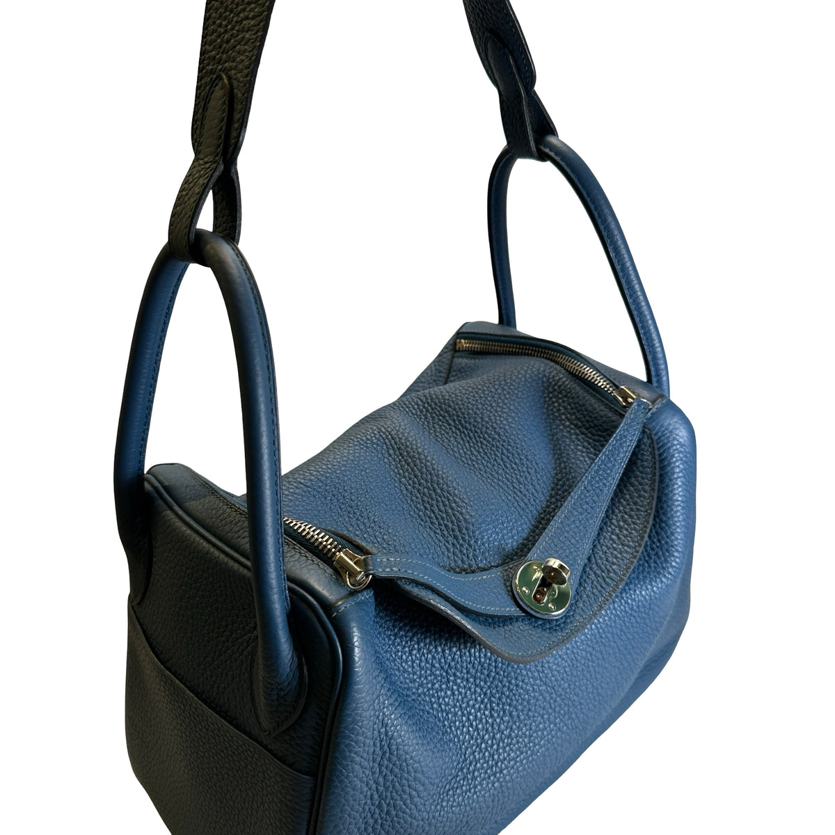 Used HERMES Leather Togo Lindy Handbag Blue PHW