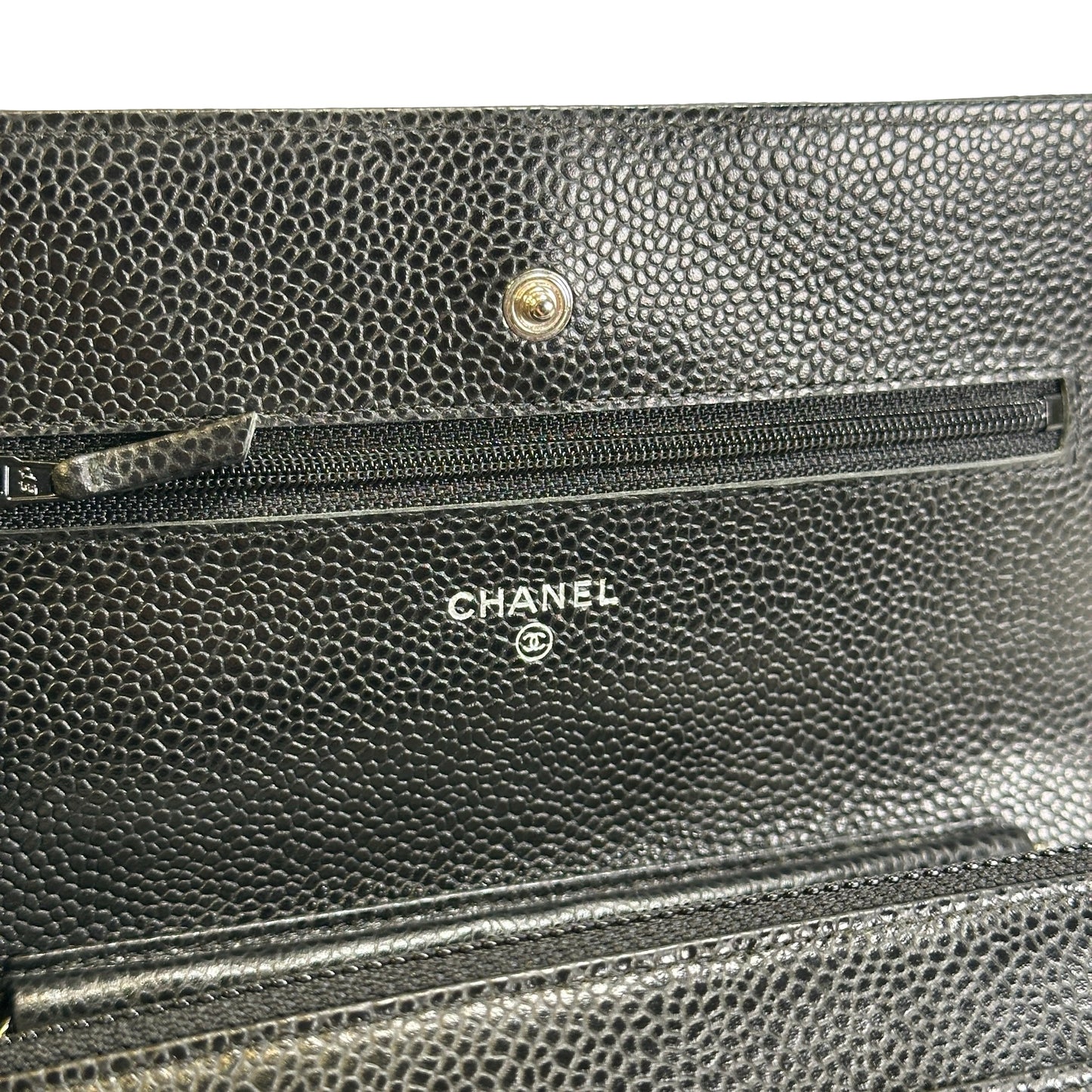 CHANEL Quilted Caviar Classic Long Flap Wallet Wallet Black Silver