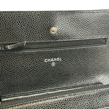 CHANEL Quilted Caviar Classic Long Flap Wallet Wallet Black Silver