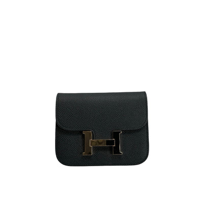 Used HERMES Epsom Constance Slim Wallet Black Gold
