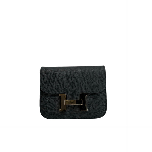 Used HERMES Epsom Constance Slim Wallet Black Gold