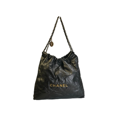 Used CHANEL Quilted Calfskin Chanel 22 Shoulder Bag Black Gold