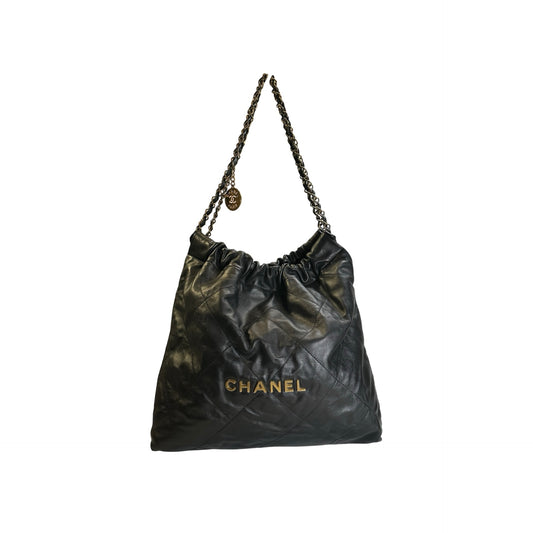 Used CHANEL Quilted Calfskin Chanel 22 Shoulder Bag Black Gold