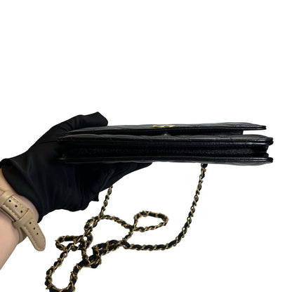 Used CHANEL Matelasse Quilted Lambskin Wallet On Chain Wallet on chain Black Gold