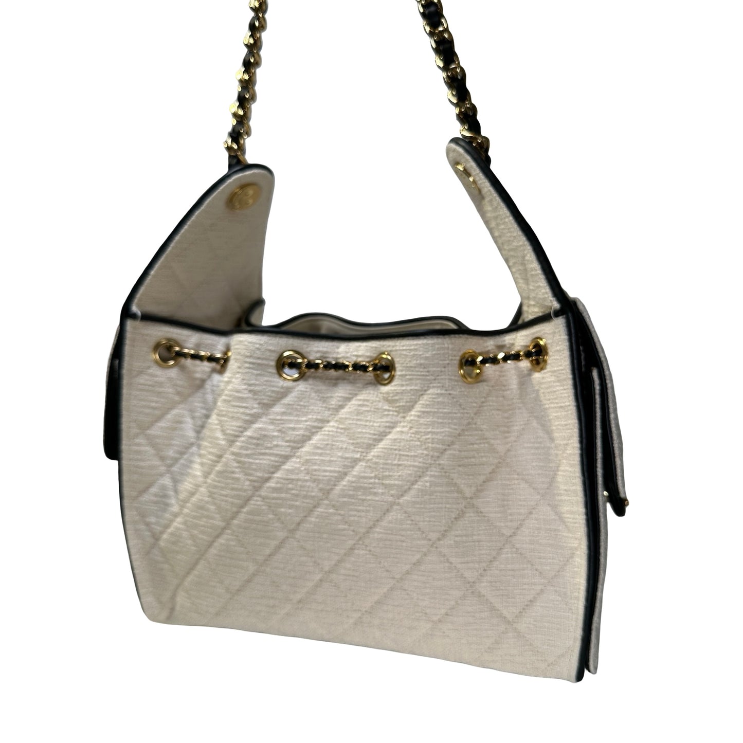 Used CHANEL Quilted Tweed 25 Bag Shoulder Bag White GHW