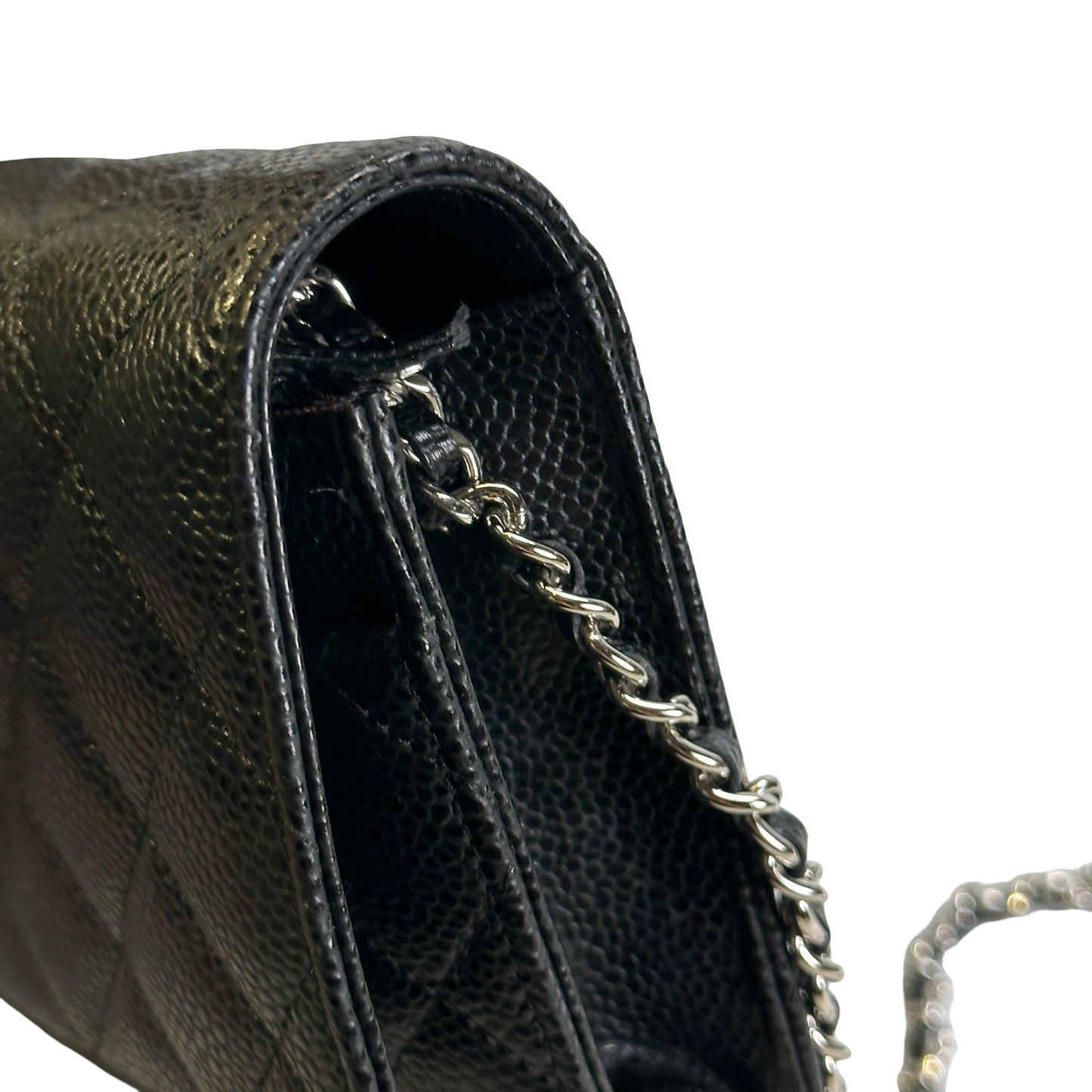CHANEL Quilted Caviar Classic Long Flap Wallet Wallet Black Silver