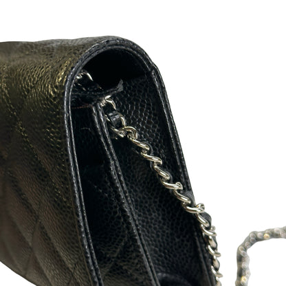 CHANEL Quilted Caviar Classic Long Flap Wallet Wallet Black Silver