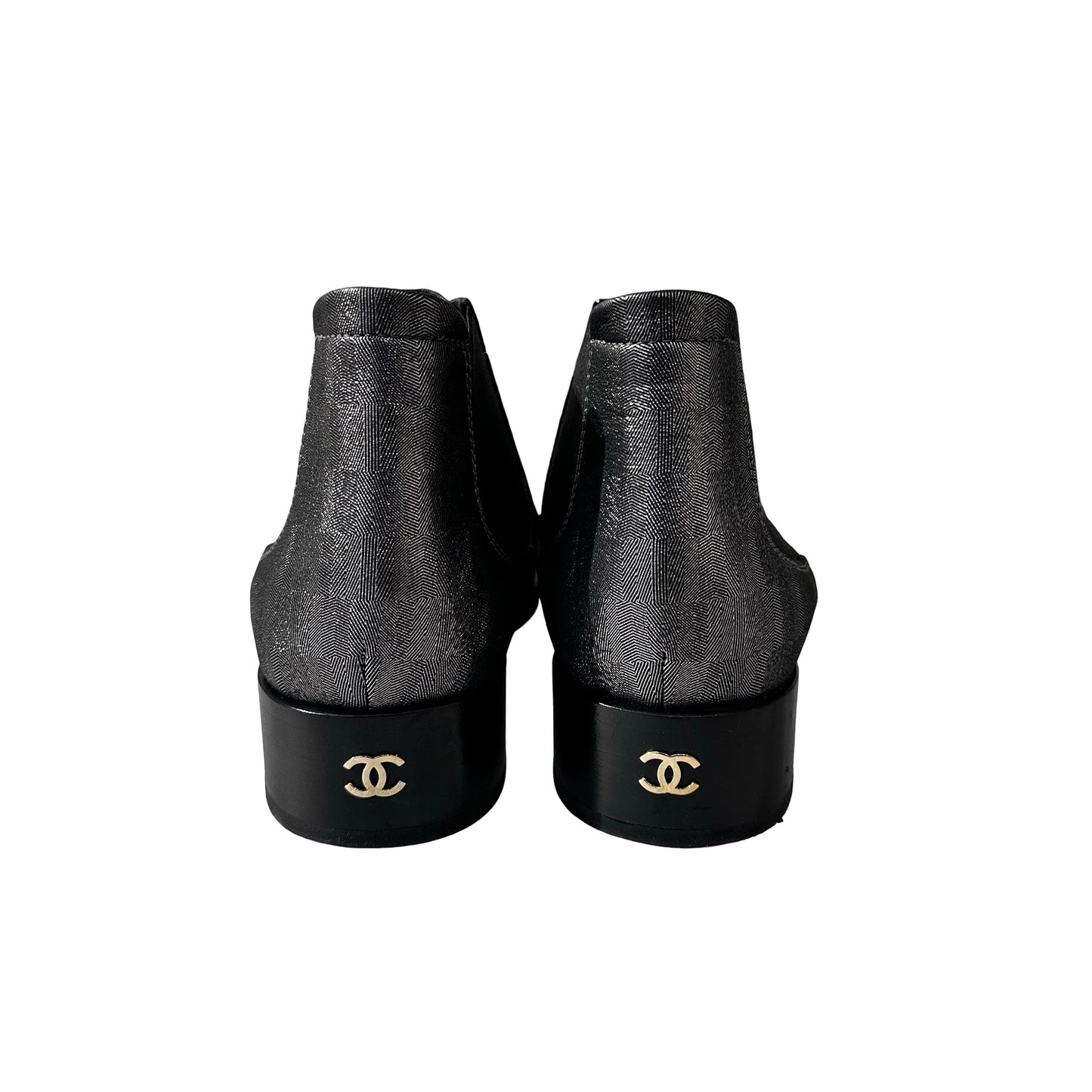 Used CHANEL Short Boots Shoes Silver Black Shoes