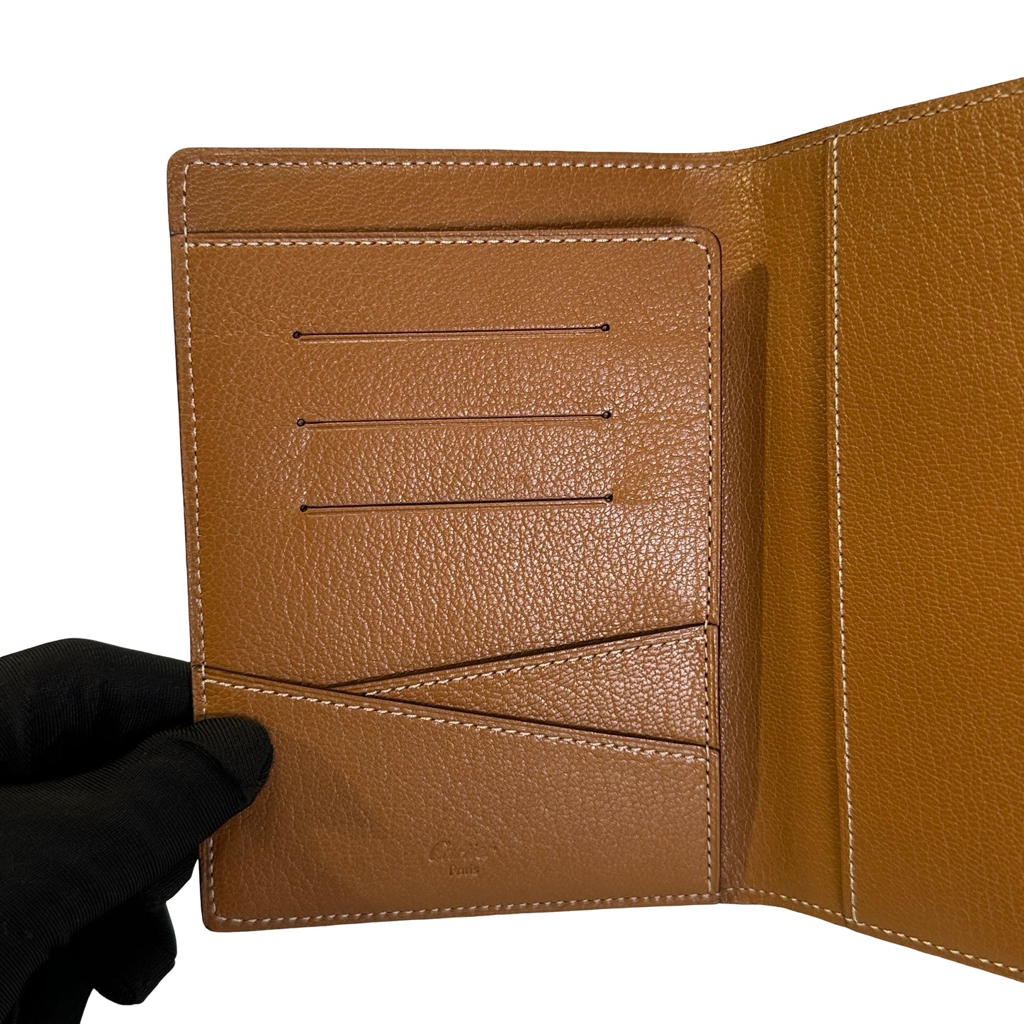 CARTIER Grained Leather Grained Leather Cover Passport Case Black