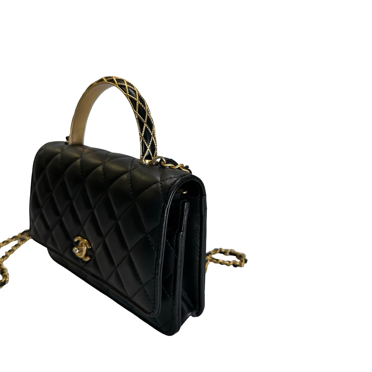 Used CHANEL Quilted Leather Wallet on Chain Wallet on chain Black Gold