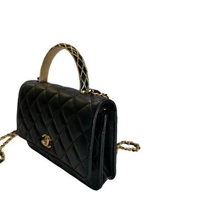 Used CHANEL Quilted Leather Wallet on Chain Wallet on chain Black Gold